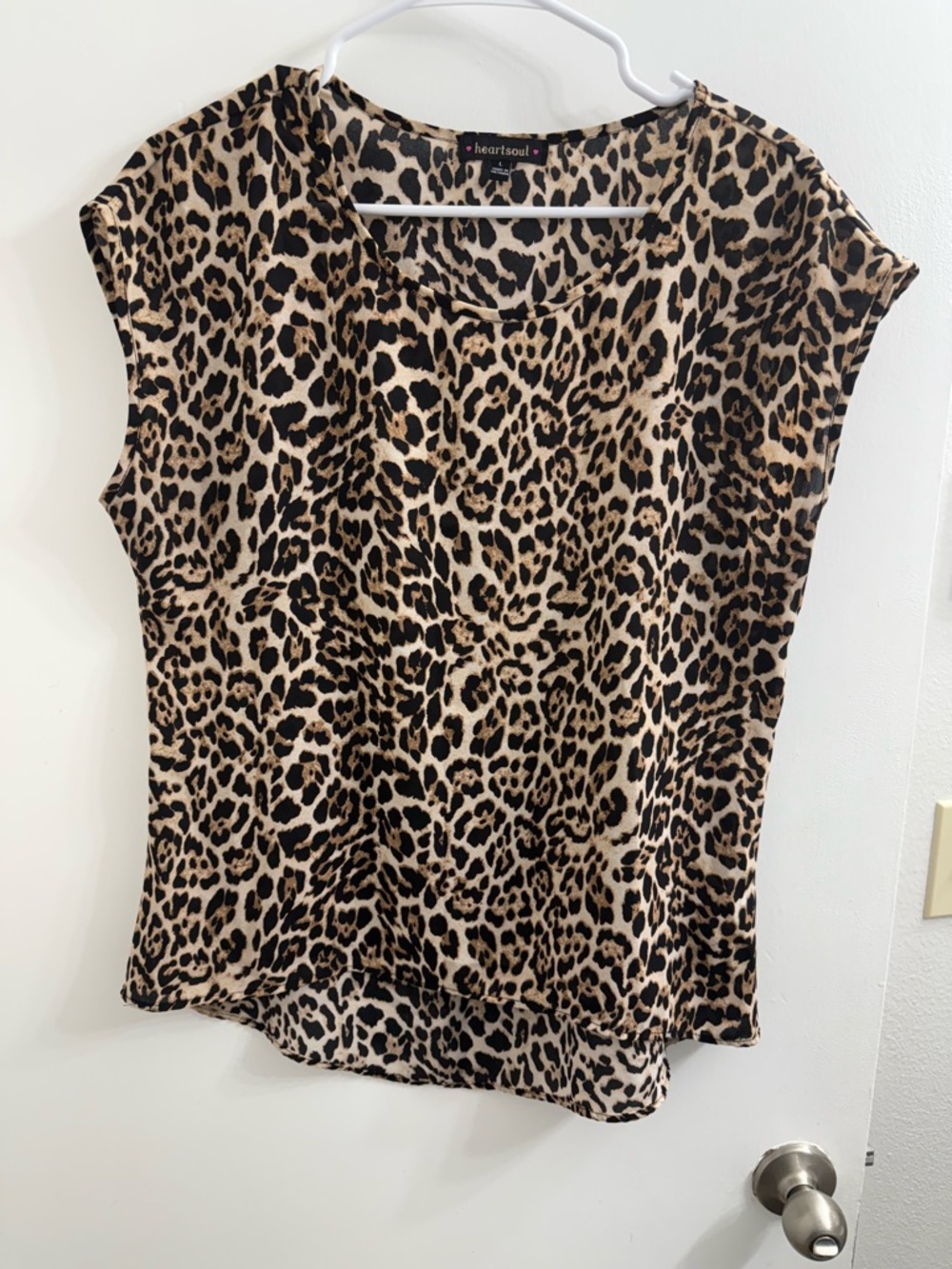 HeartSoul Leopard Print Cap Sleeve Blouse - Tan/Black